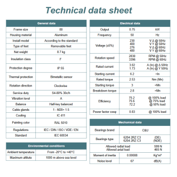 Silnik elektryczny 0,75kW 2800 obr/min. 80 B14
